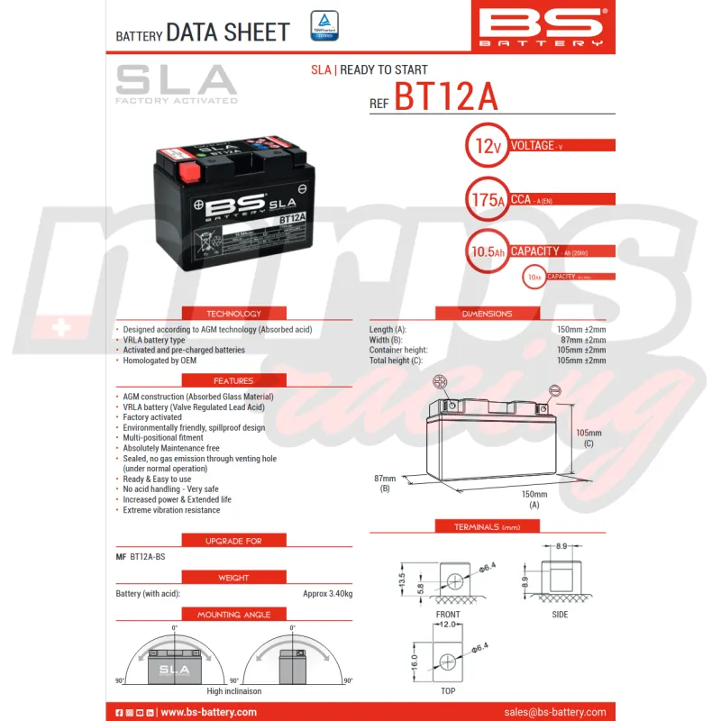 Batterie BS Battery BT12A SLA (BT12A-BS)