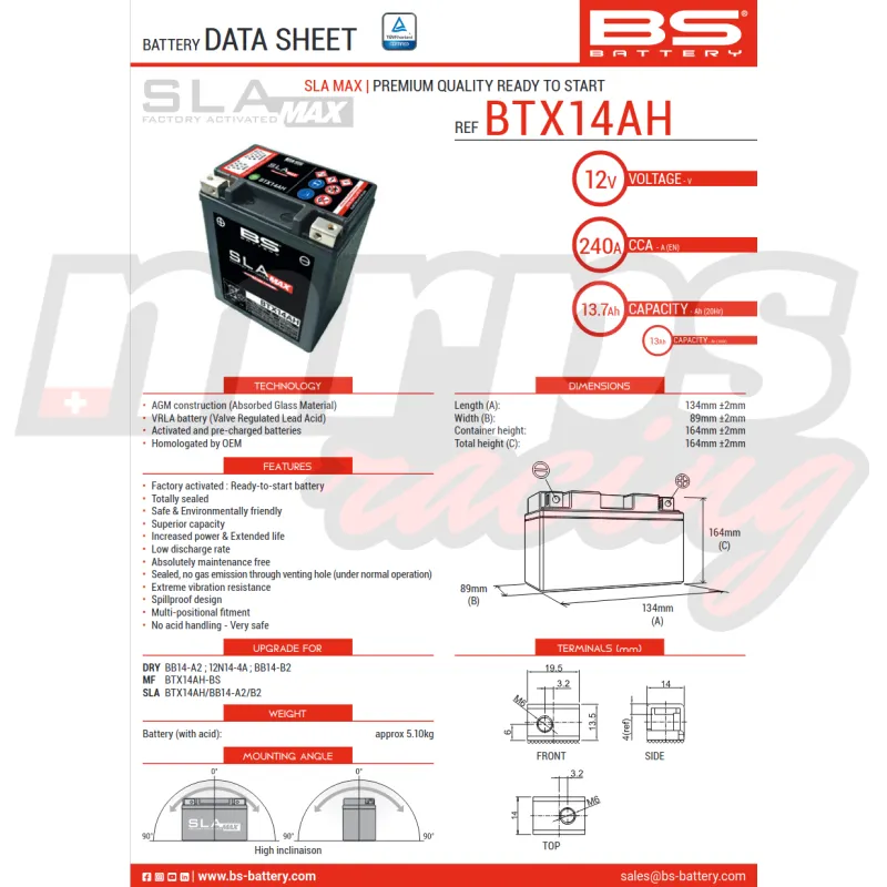 Batterie BS Battery BTX14AH SLA Max (BTX14AH-BS)