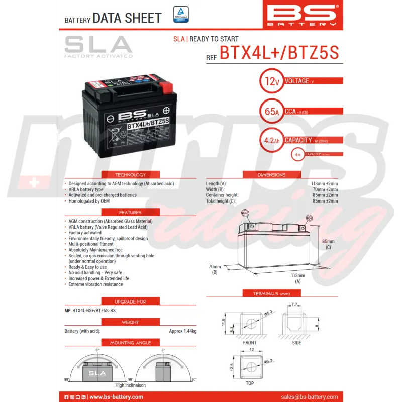 Batterie BS Battery BTX4L+ SLA (BTX4L-BS+)