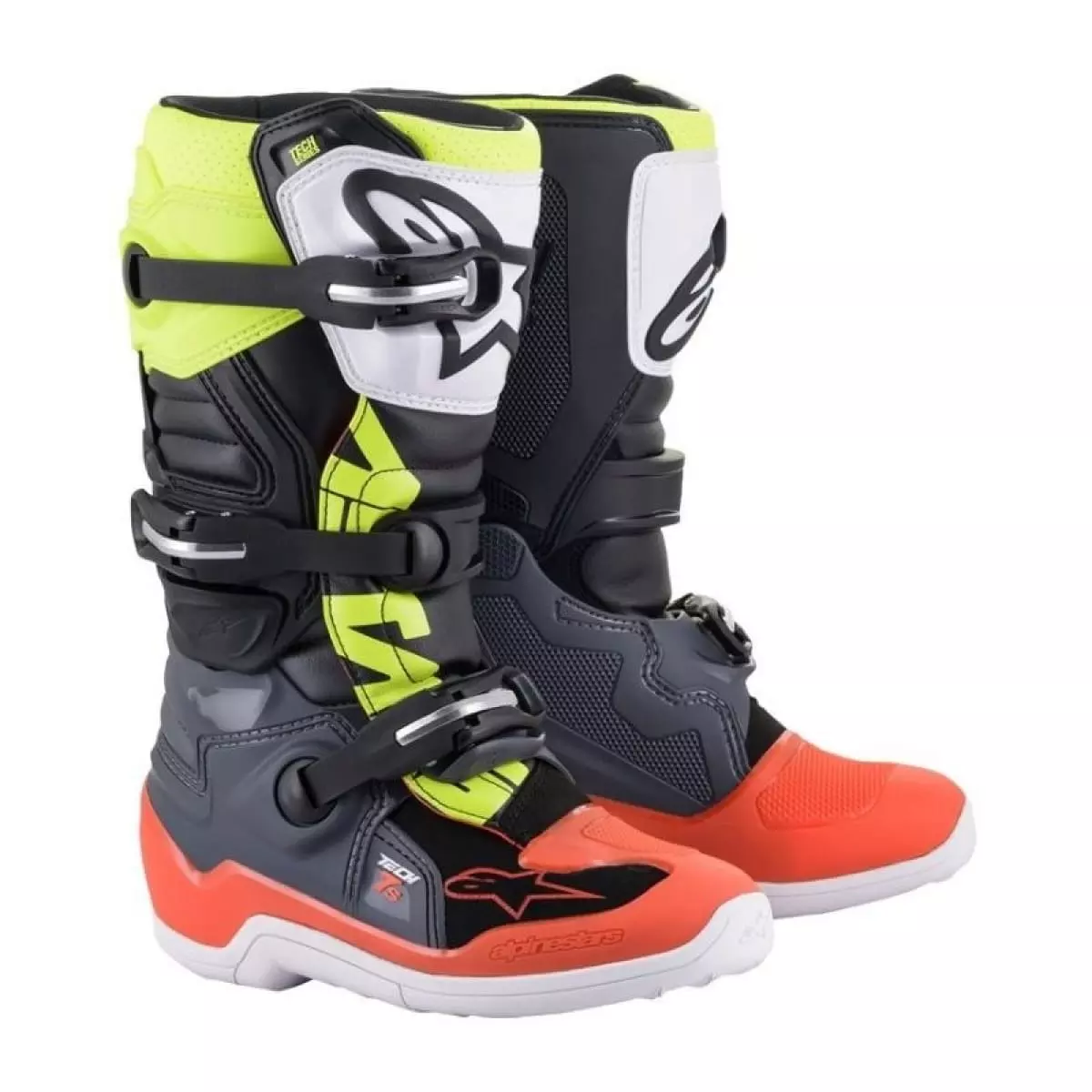 Bottes Alpinestars Youth Tech 7S Gris Rouge Jaune Fluo. - Bottes Cross Enfant