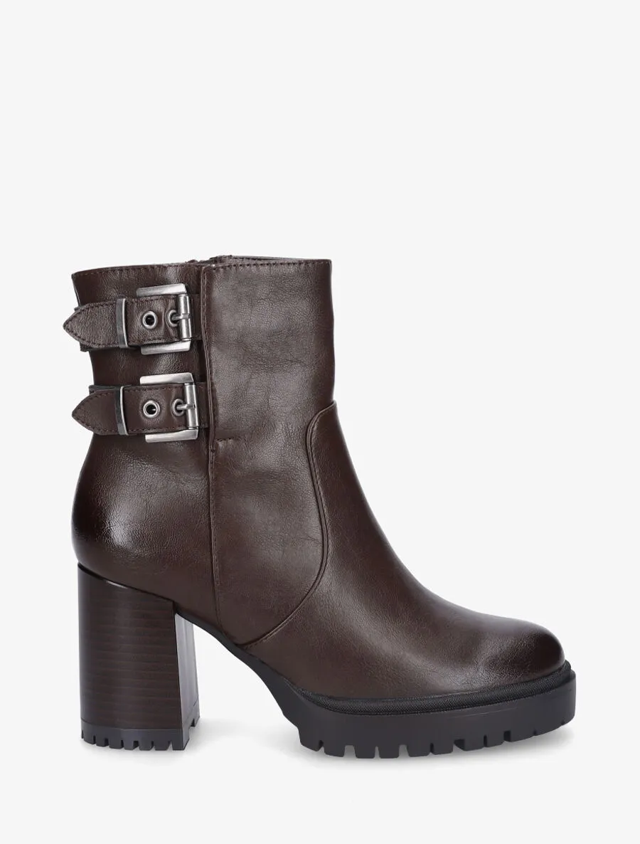 Bottines en simili à talon haut - Marron