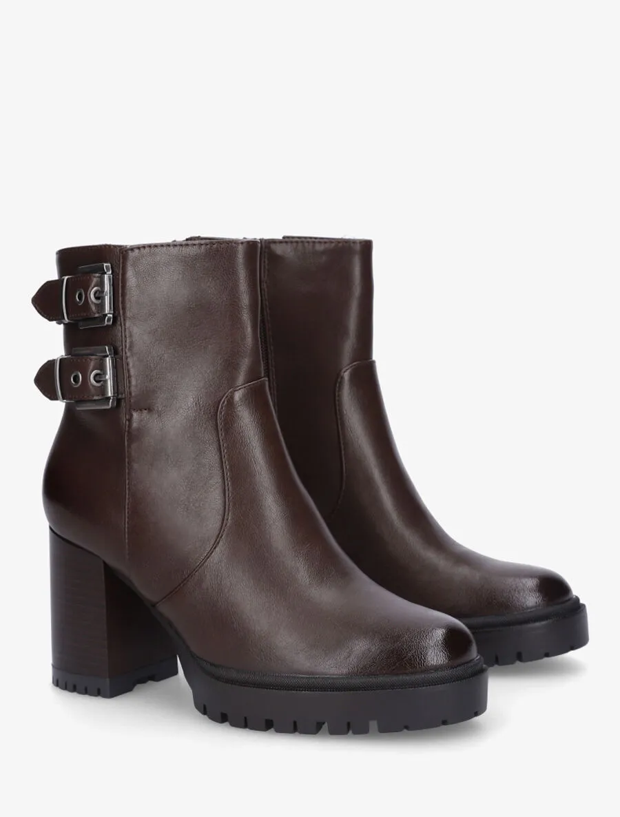 Bottines en simili à talon haut - Marron
