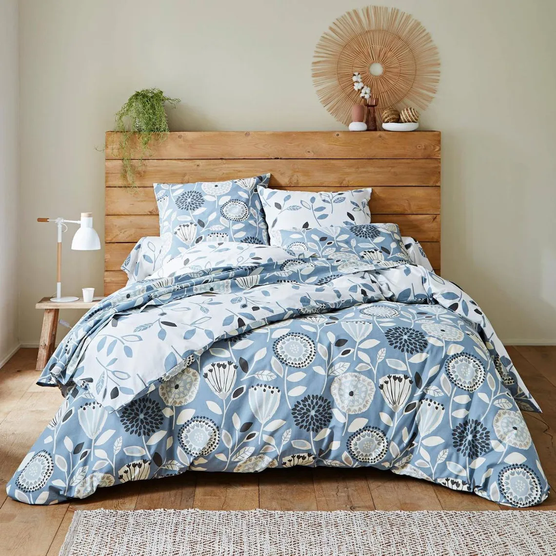 Drap plat imprimé motifs feuilles en coton DR. SEVENTIES bleu  | 3 Suisses