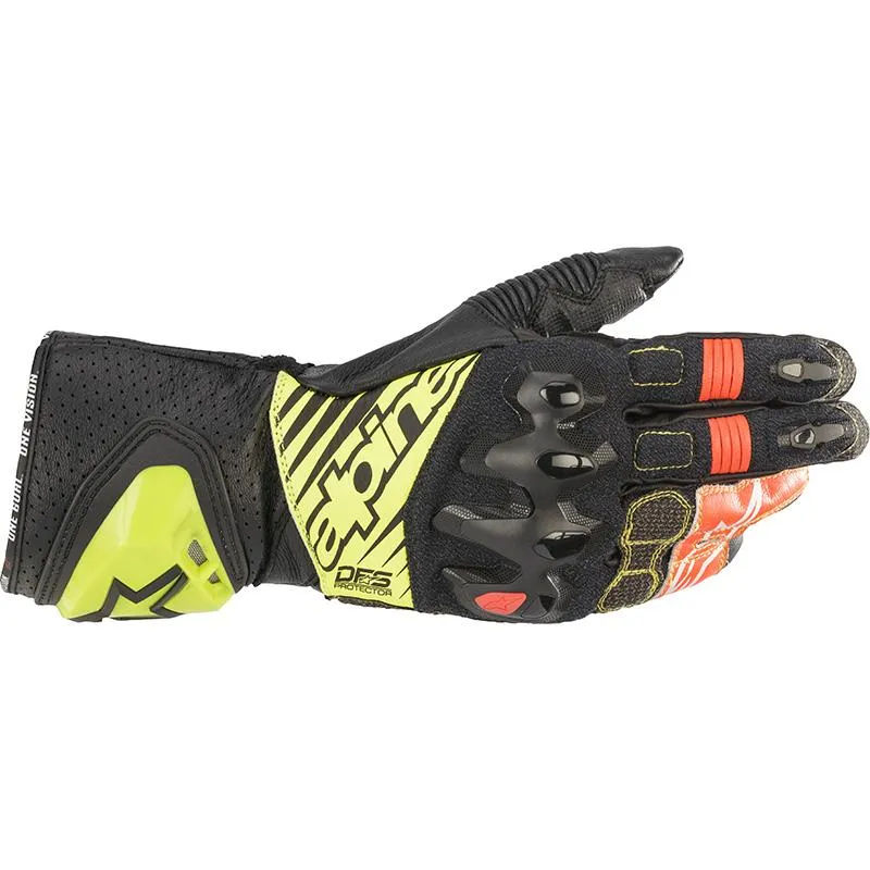 Gants GP TECH V2 ALPINESTARS Noir jaune rouge - MAXXESS.FR, Gants moto racing