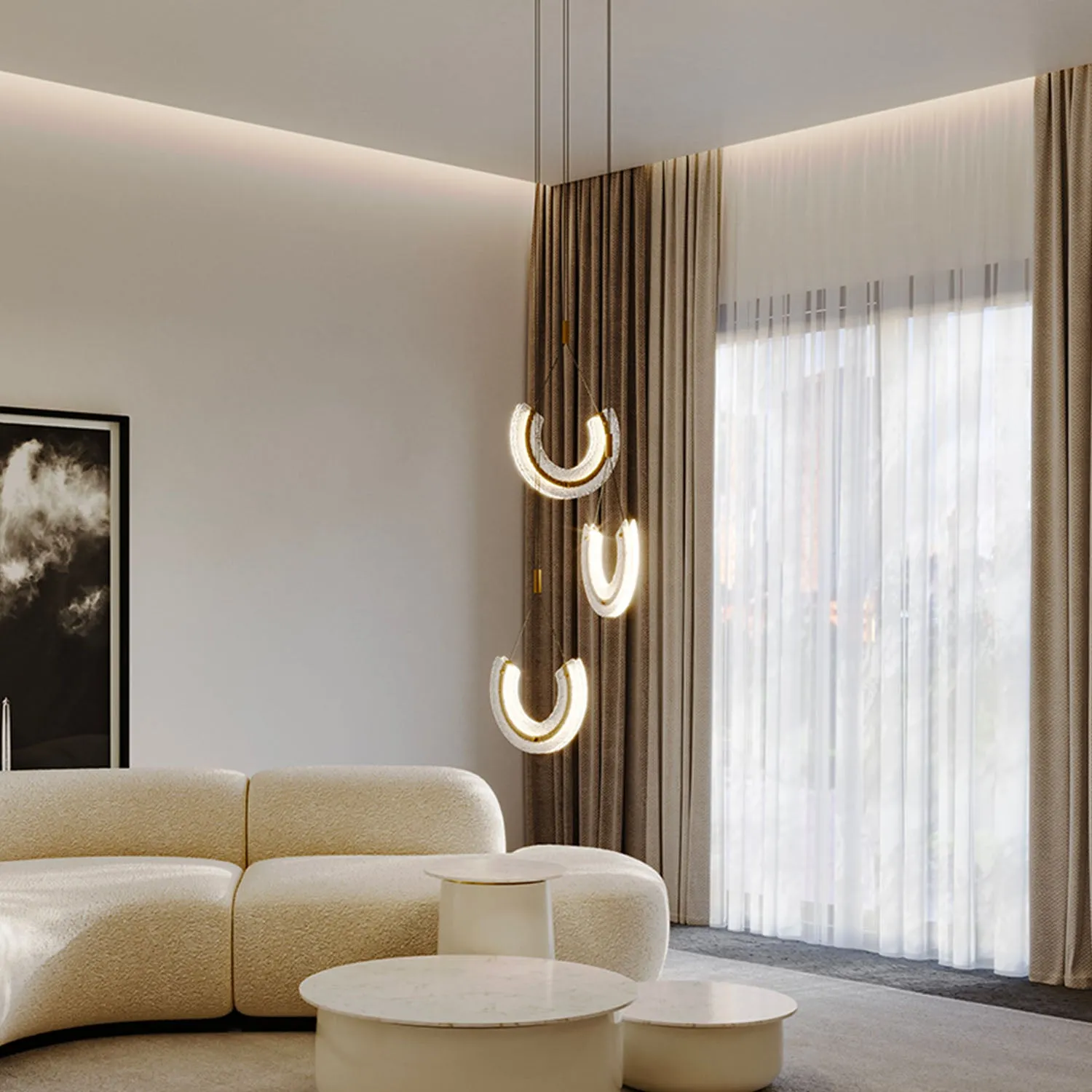 MAYA - Designer pendant light in gold steel and glass