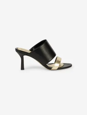 Mules à talon en cuir noir et or