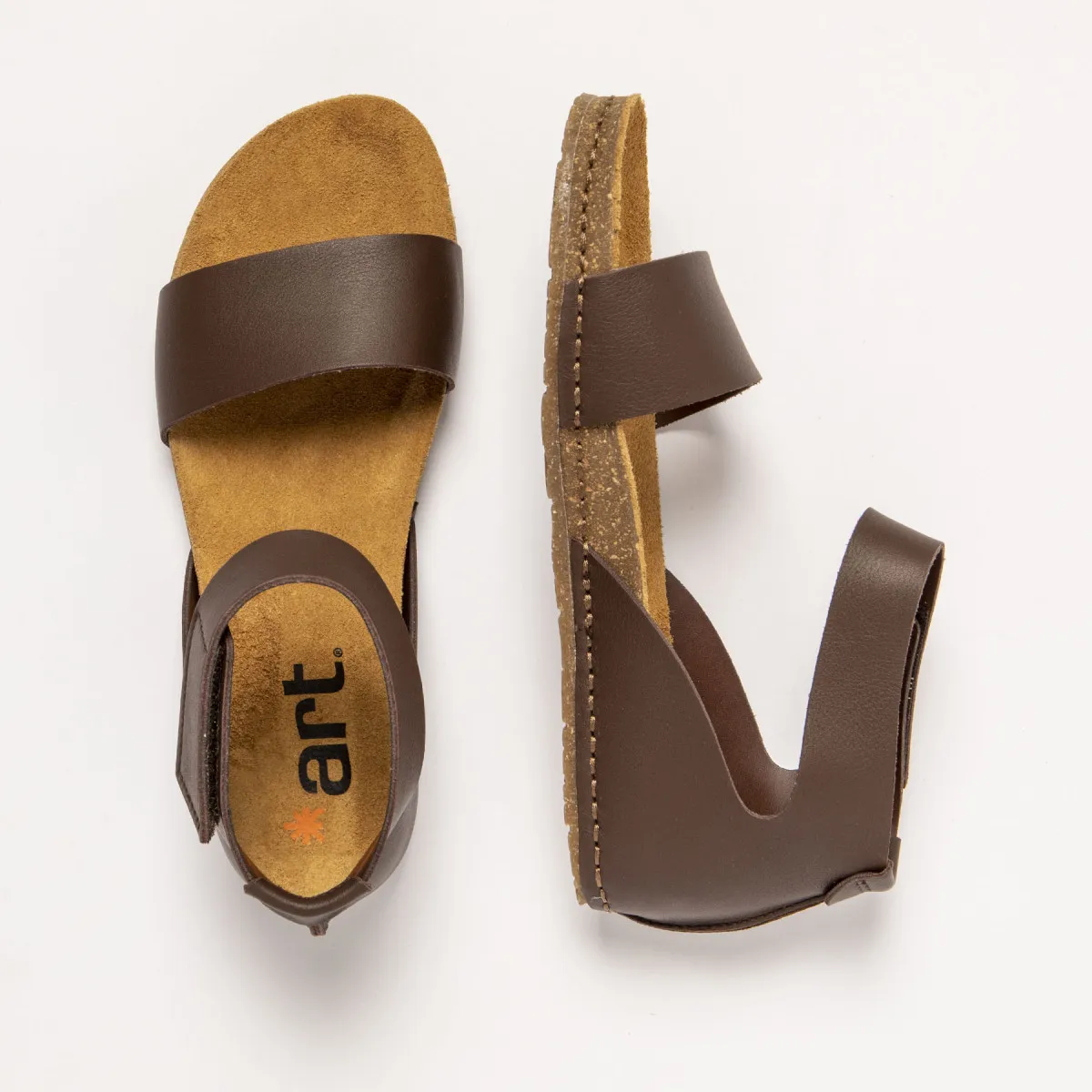 Sandales plates fermées au talon en cuir - Marron