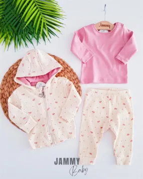 Tiny Flowers Camisole Cardigan 3 Piece Set-ROSE DR